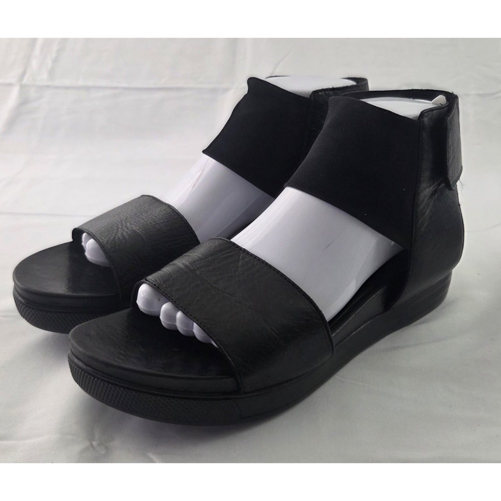 Eileen Fisher Sandals Womens 9 Black Leather Ankle Strap 90 Minimalism Lagenlook